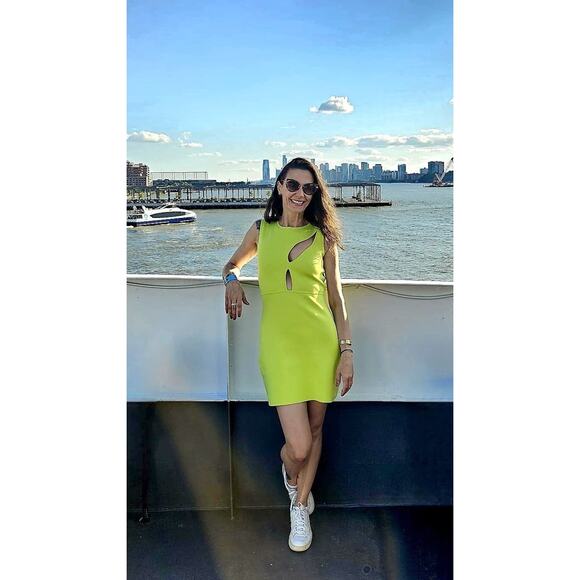 ESTEBAN CORTAZAR Neon Yellow Bodycon Silhouette Cutout Mini Dress Size Medium - Picture 2 of 14